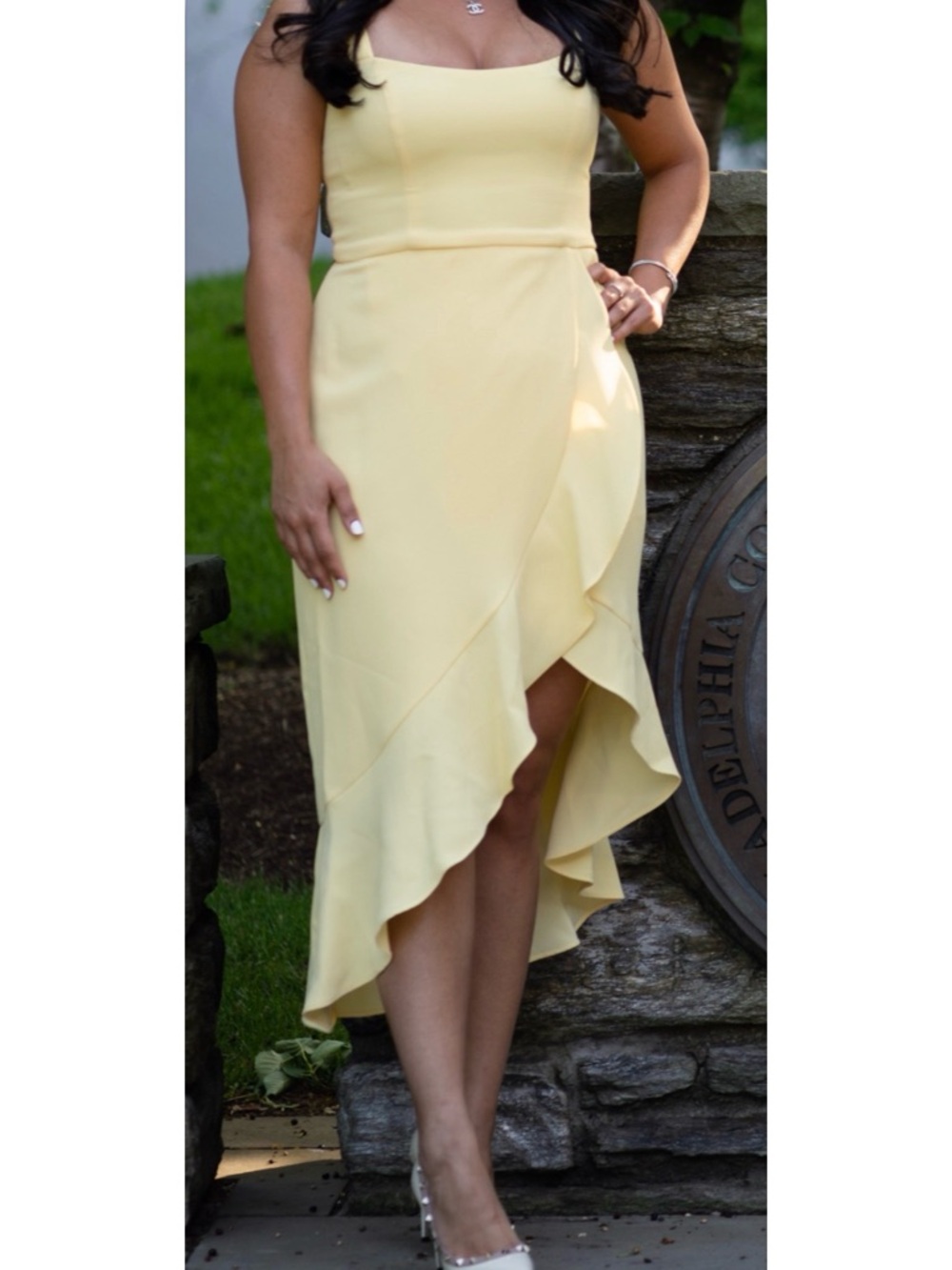 Xscape Pale Yellow High-Low Ruffle Skirt - Picture 2 of 5